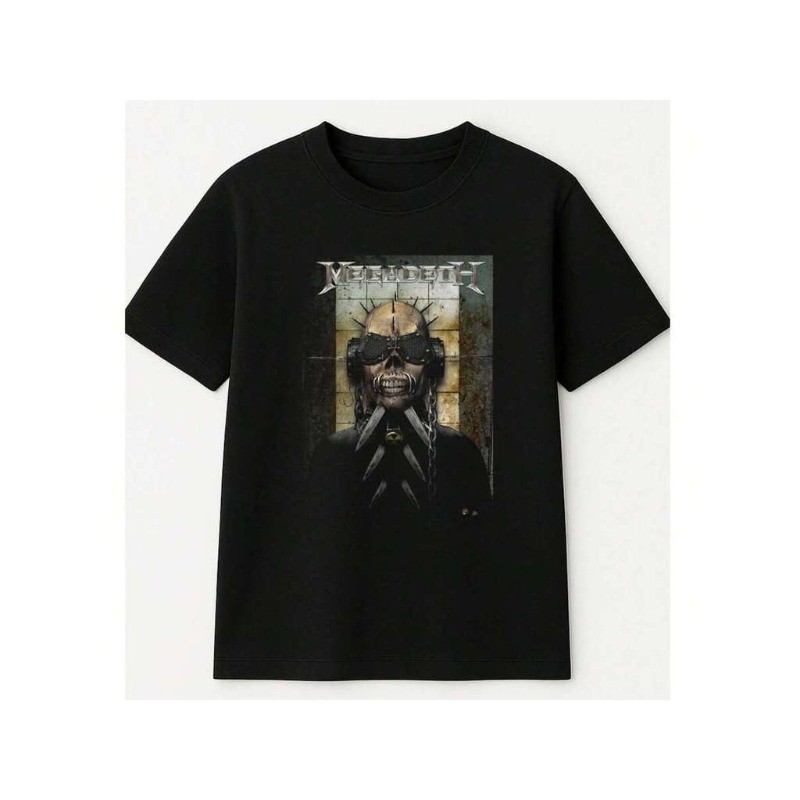 Camiseta Rock Preta Unissex 100% Algodão Esqueleto Megadeth Lançamento Especial para Roqueiros
