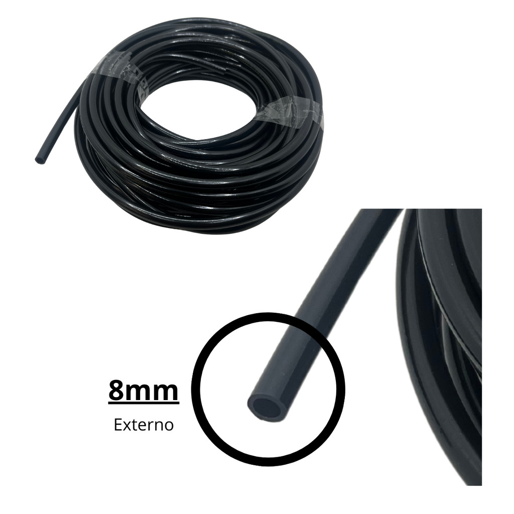 Rolo 10 Metros Mangueira Pneumática PU Tubo 8mm x 5,5mm Preto Flexível para Ar Comprimido