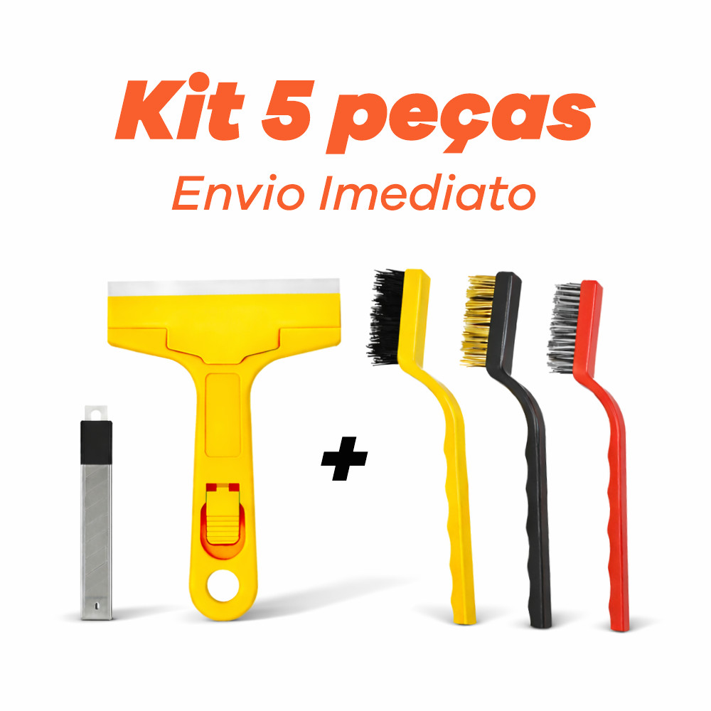 Combo 5 Itens 3 Escova Aço Para Limpeza Forno Grelha Fogão Aço Latão Nylon + Raspador Limpa Box Piso Vidro + 3 Lâminas
