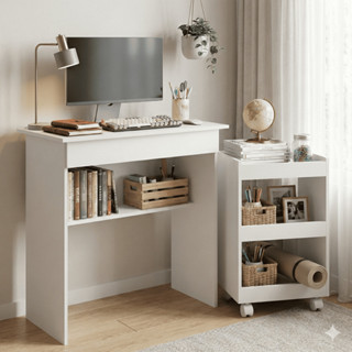 Conjunto Home Office Escrivaninha Compacta + Armário para Livros com Rodízios em Oferta na Shopee