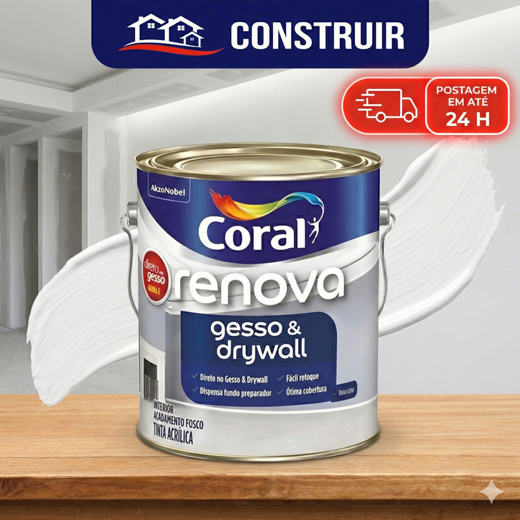 Tinta Coral Renova Gesso e Drywall – Direto Sem Fundo Preparador – Branco Fosco 3,6L
