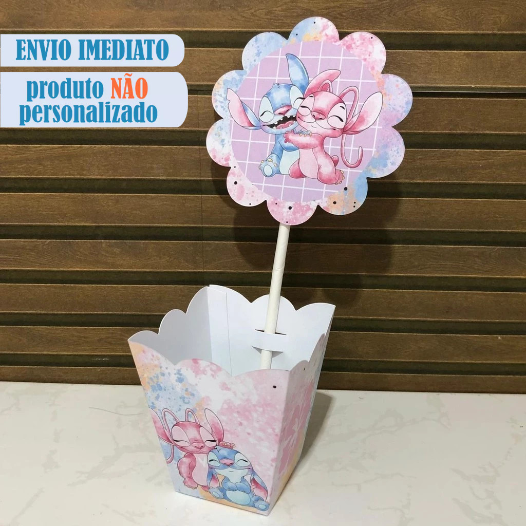 Centro de Mesa STITCH E ANGEL - Ccachepô para mesa para decoração de aniversário - Pegue e Monte