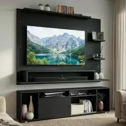 Rack com Painel para TV até 60 Polegadas 180 cm Preto Cancun Madesa