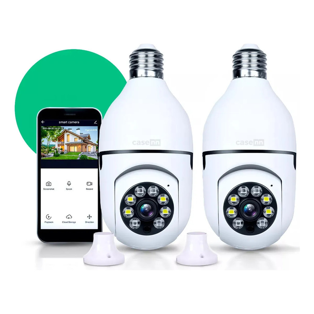 Kit 2 Câmeras Lâmpada Ip Wifi Visão Noturna Interna Externa