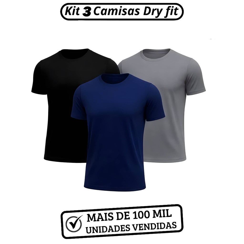 Kit 3 Camisas Dry fit Masculino Academia Tecido Leve Musculação e Treino