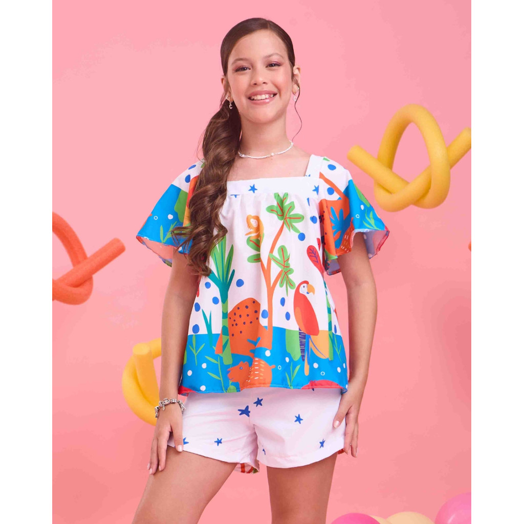 Combinadinho Bianca Capivara Estampado Infantil Juvenil, Roupa Menina tam., 4, 6, 8, 10, 12, 14