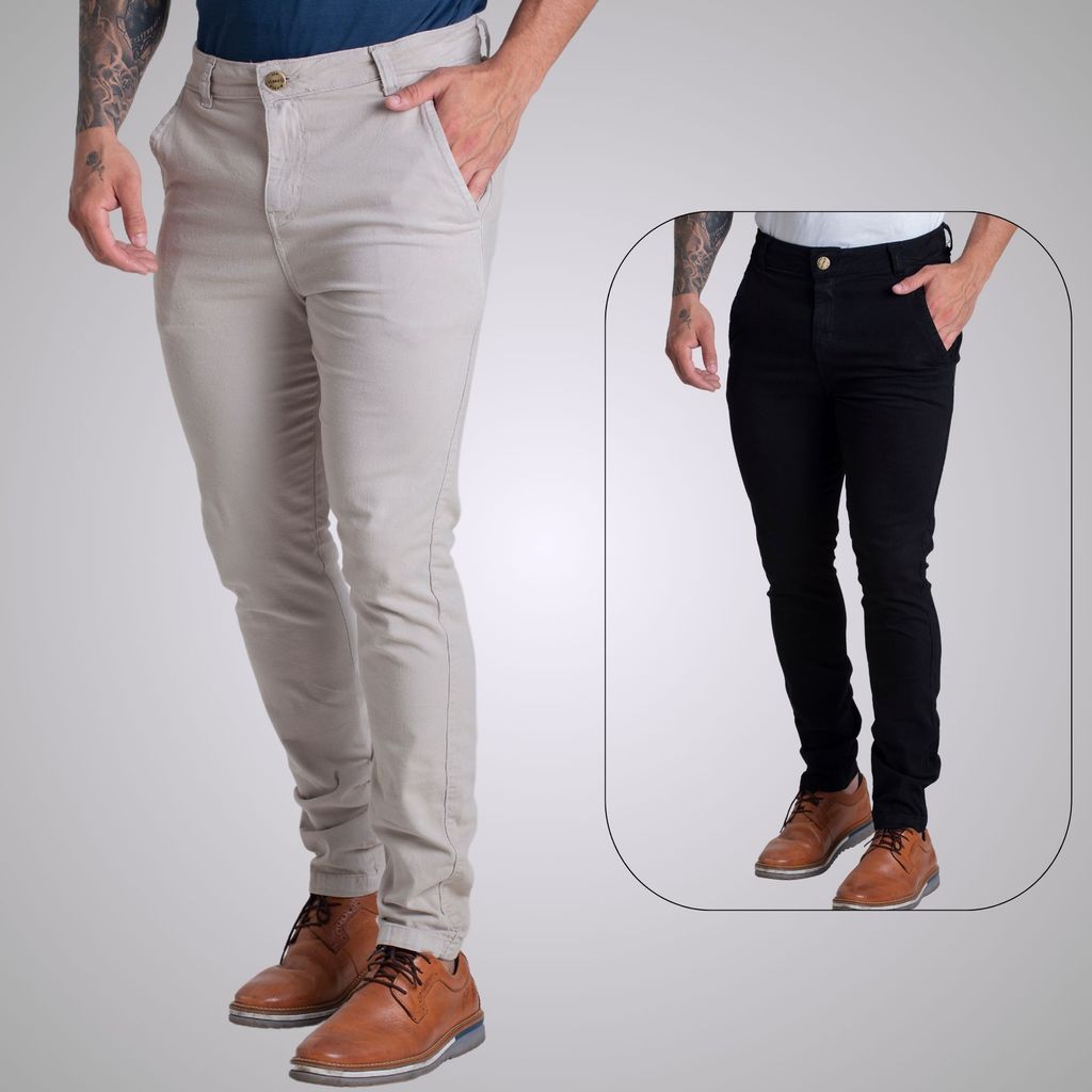 Kit 2 Calça Social Sarja Brim Com Elastano Masculina