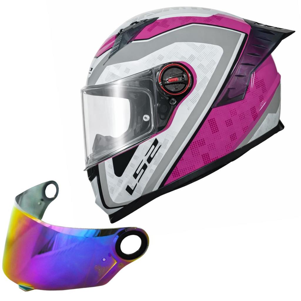 Capacete Ls2 Ff358 Pro Rosa Striker Spoiler+Viseira Camaleão