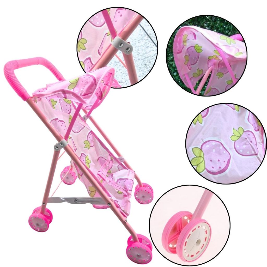 Carrinho de Boneca Para Bebê Reborn e Bonecas Grandes e Pequenas Com Capota