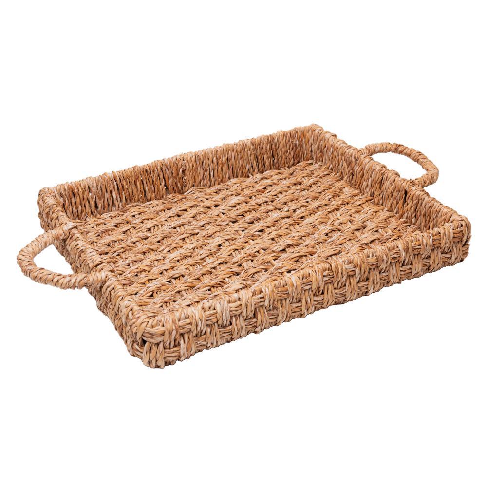 Bandeja com Alça 43cm Fibra Natural Wolff para Servir Café da Manhã Drinks Mesa Posta Aparador Organização Elegante Casa