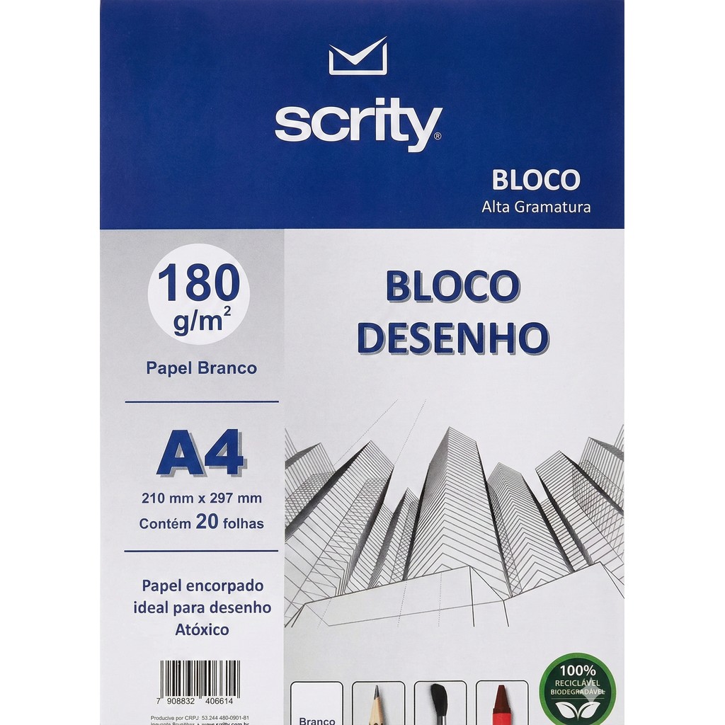 Bloco Desenho Branco A4 180 g/m² Alta Gramatura Scrity em Oferta na Shopee