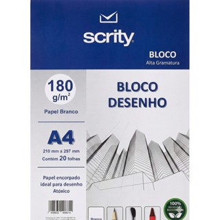 Bloco Desenho Branco A4 180 g/m² Alta Gramatura Scrity em Oferta na Shopee