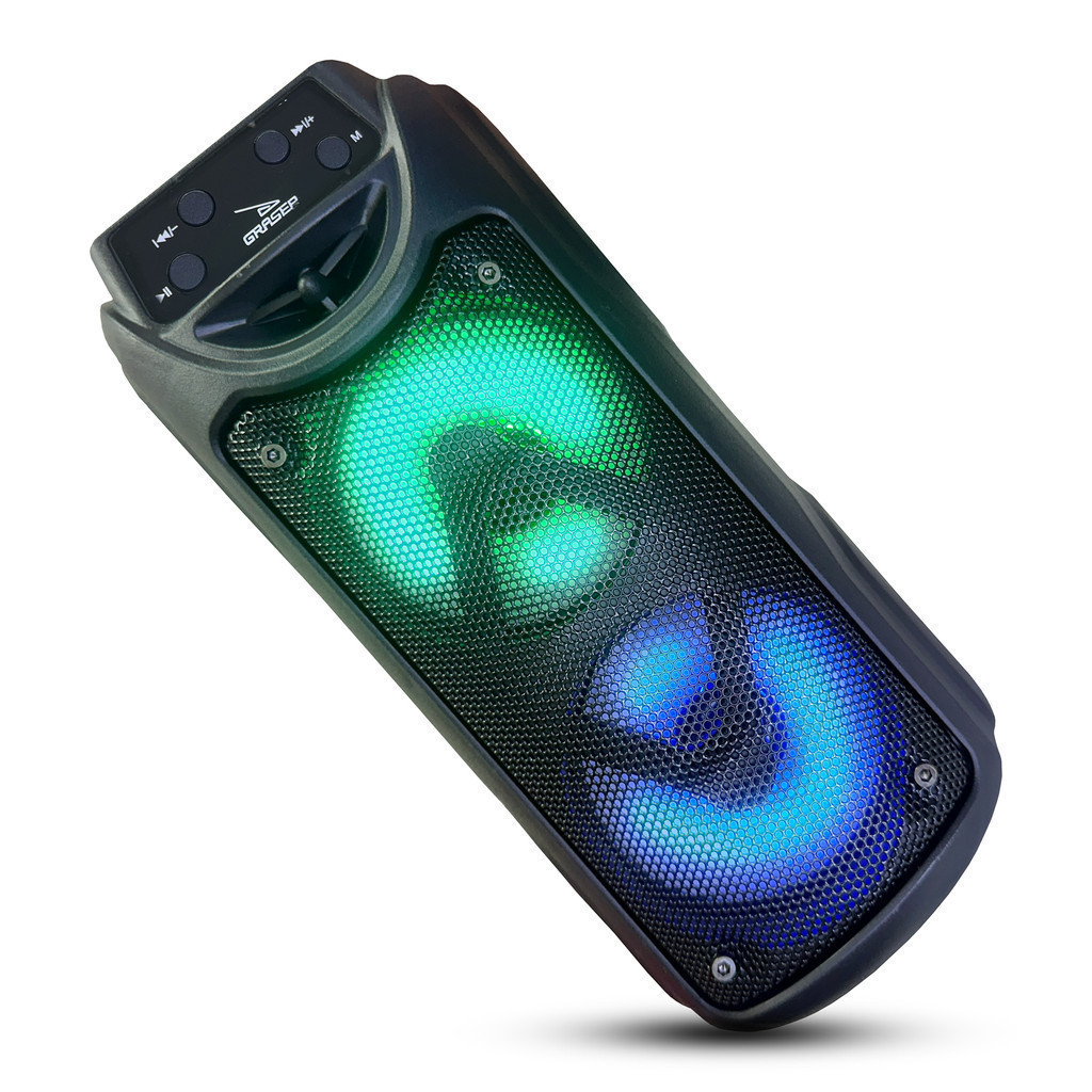 Caixa de Som Bluetooth TWS Leds RGB Intensos Potente Com Alto Falantes Sub e Bateria De Longa Duração Recarregável