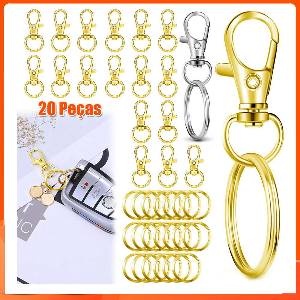20 peças 32/36mm Argola para chaveiro de ganchos de chaveiro de faça você mesmo chaveiro joias acessórios de fivela