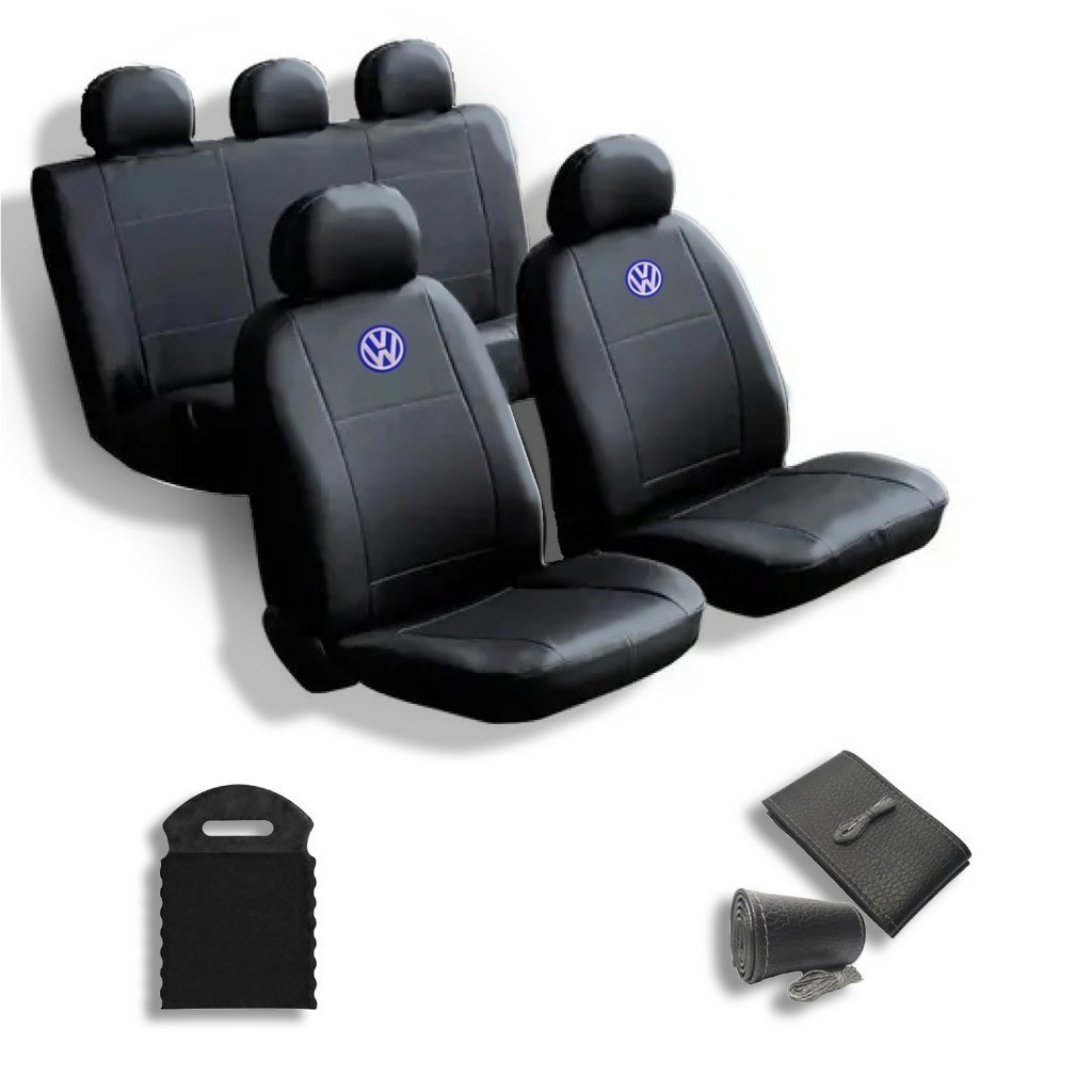 Capa Banco Carro Couro Volks Gol Polo Voyage Virtus Golf Space Cross Fox Fox Parati Amarok + Volante