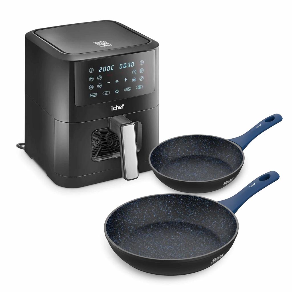 Airfryer Ichef Smart Vision 6L e Panelas Home Sauté Grand 24cm e Home Sauté Petit 20cm Azul