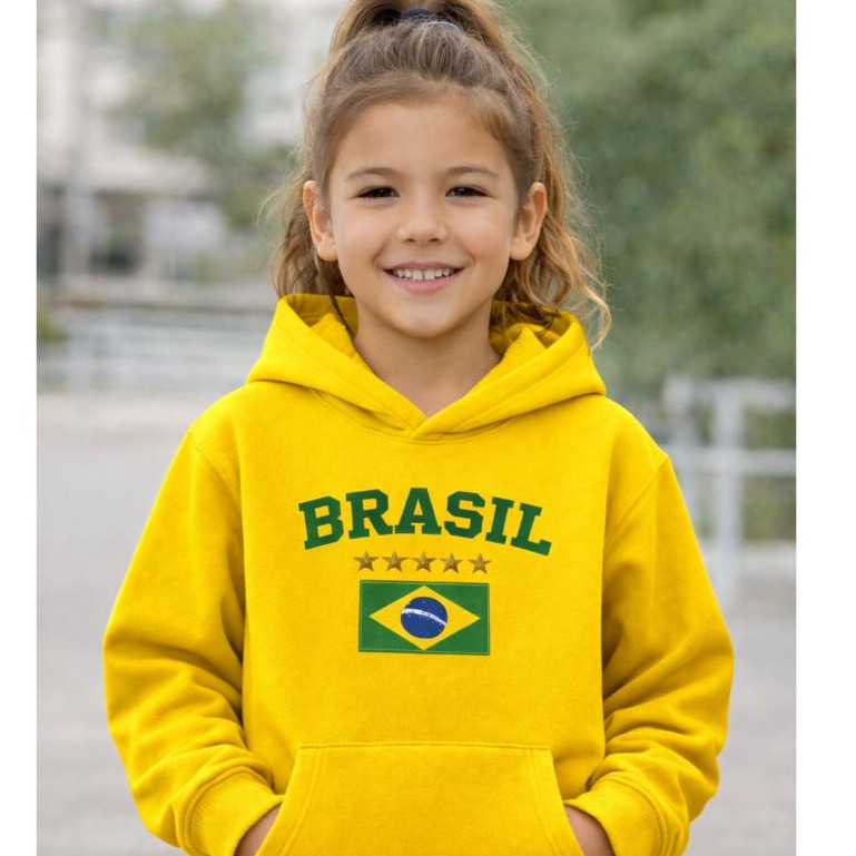 Moletom Infantil Brasil Copa do Mundo 2026 Menino Menina Flanelado Algodão