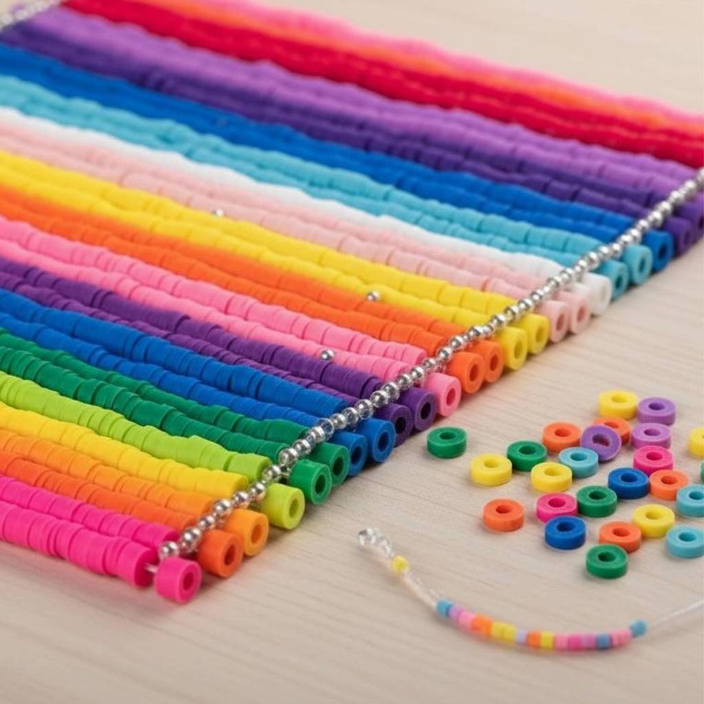 Miçanga Fimo de 6mm | Disco Emborrachado p/ Artesanato e Bijuteria | 300 contas em fio