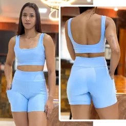 Conjunto de Academia Feminino Short com Bolso Zero Transparência e Cintura Alta + Top com Forro Duplo