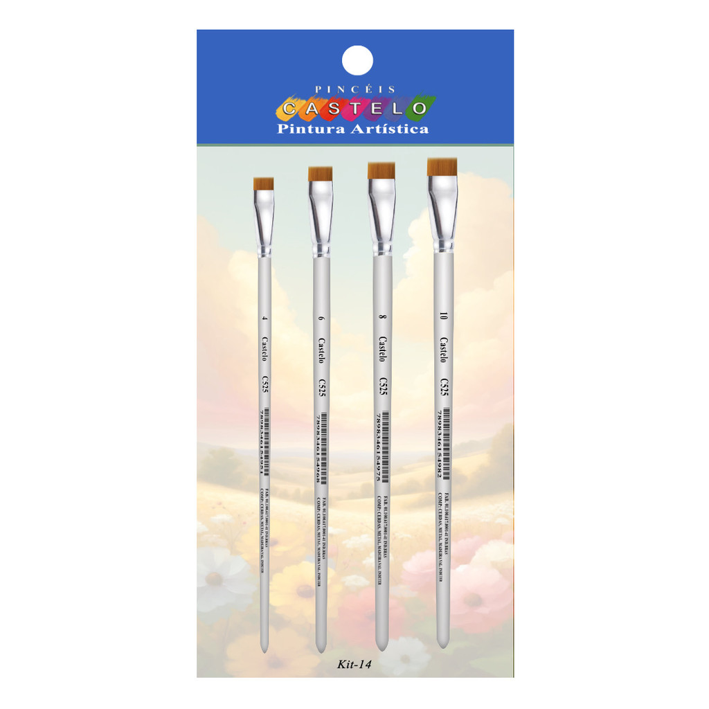 Kit Pincéis Chatô Castelo Da Arte Pincel Chato 4 Unidades