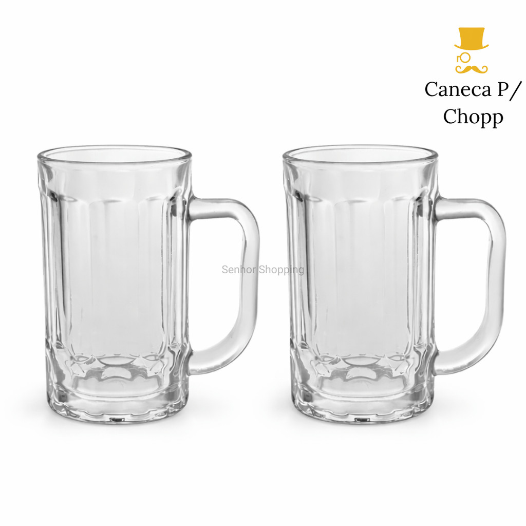 Caneca de Chopp 430ml em Vidro Resistente – Kit com 2, 4 ou 6 Unidades para Bebidas Geladas em Oferta na Shopee