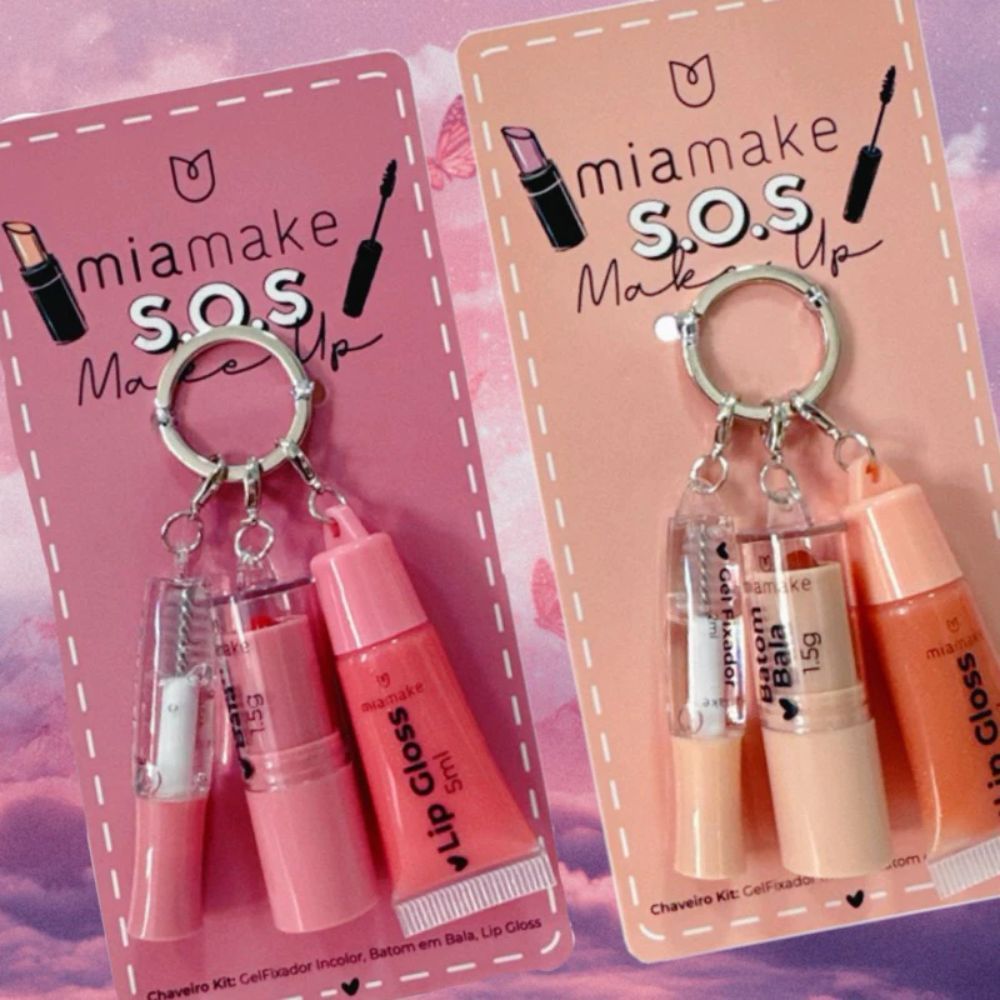 Kit com 2 Chaveiros SOS Make Up Mia Make 3 em 1 - Gel Fixador-Batom-Gloss em Oferta na Shopee
