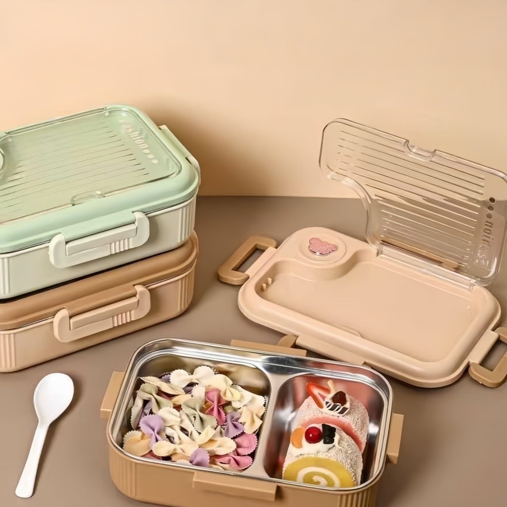 Marmita Térmica com 2 Divisórias em Aço Inox 1000ml | Vedação Segura + Colher Inclusa em Oferta na Shopee