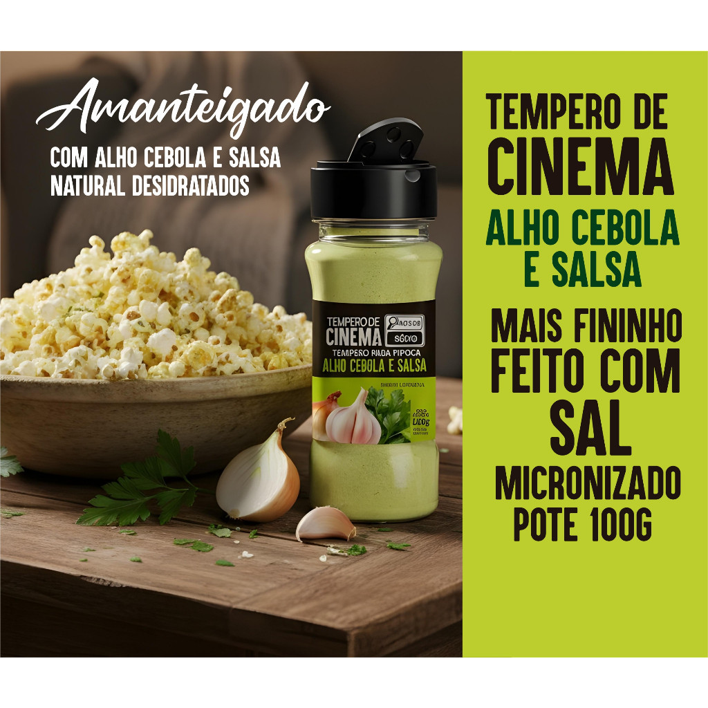 Kit 3 Temperos Pipoca Amanteigado Alho Cebola e Salsa - 100G - Oficial