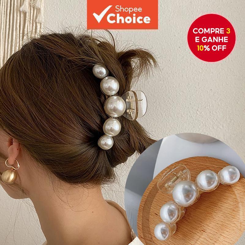 Clipe de Cabelo Oversize Five Pearls - Acessórios de Cabelo Simples em Estilo Coreano para Mulheres em Oferta na Shopee