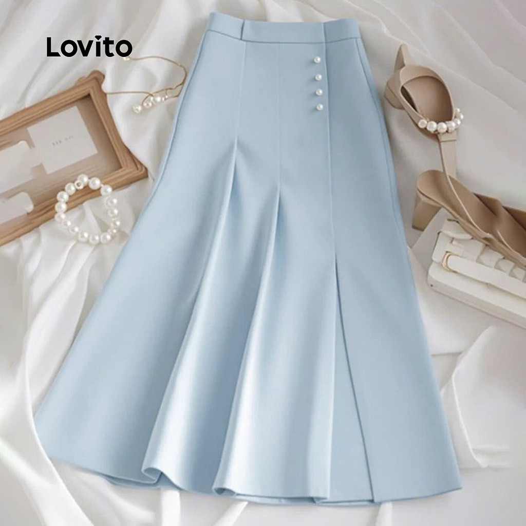 Lovito Saia Elegante Com Botão De Verão/Primavera Para Mulheres L128ED646 em Oferta na Shopee