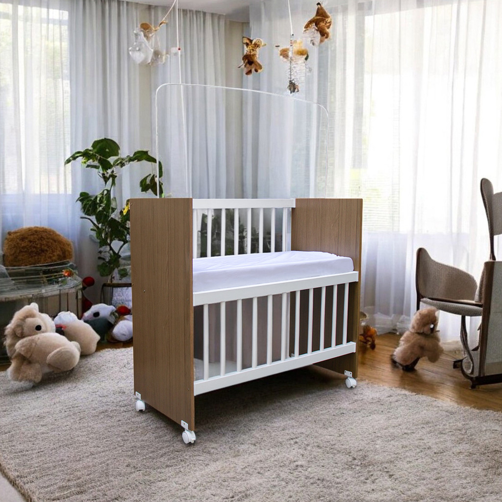 Mini Berço Alegria GRADE FIXA com Colchão, Varão Mosqueteiro e Rodinhas em Oferta na Shopee