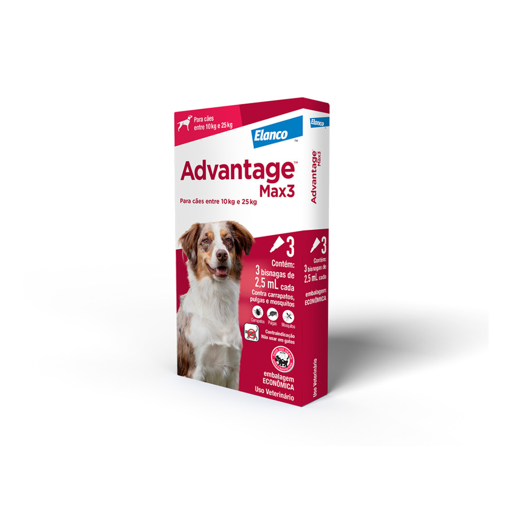 ANTIPULGAS ADVANTAGE MAX 3 PRA CAES 2,5ML 10 A 25KG 3 PIPETA