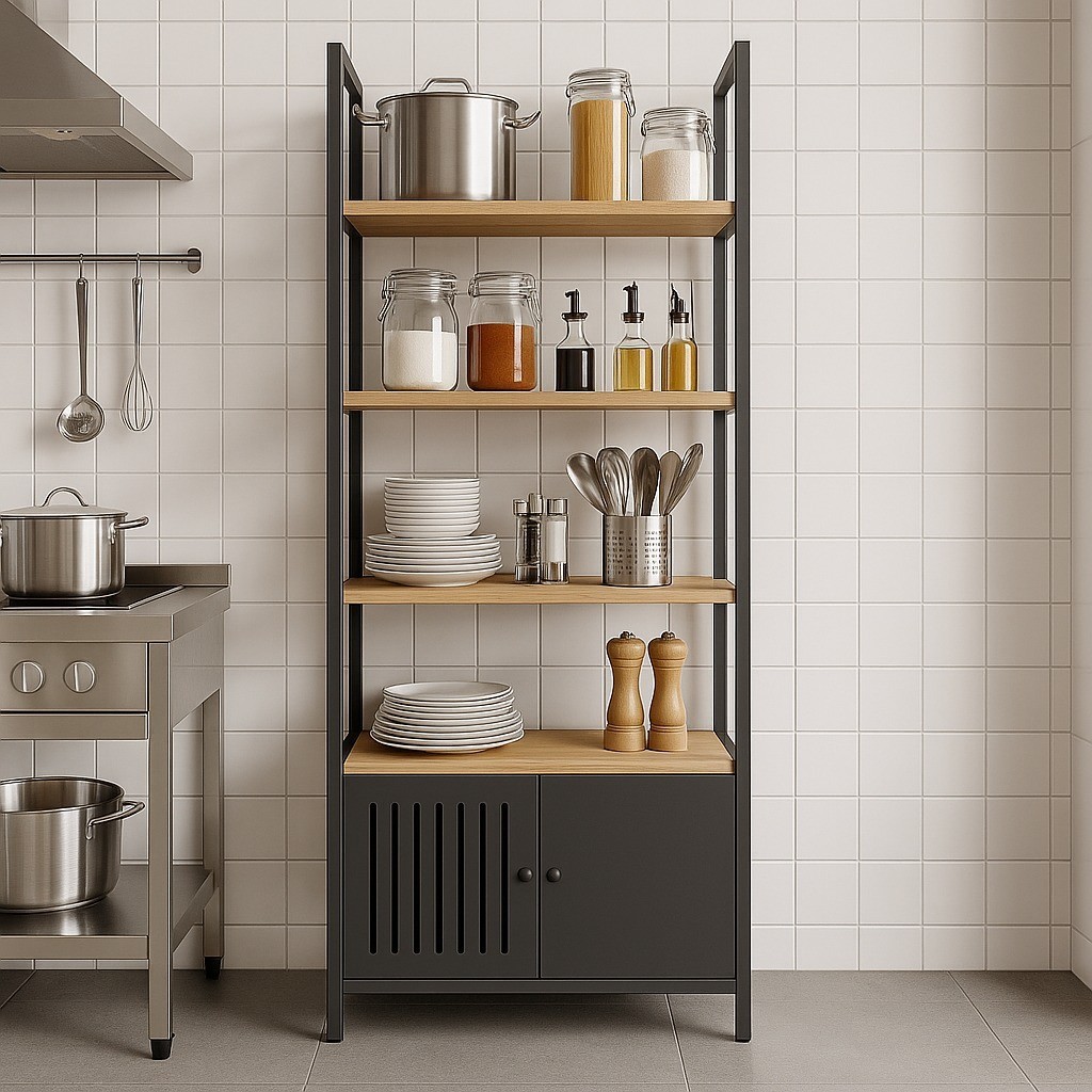 Estante Industrial 190x74cm - com 4 Prateleiras + Armário de 2 Portas - Estrutura em Metalon