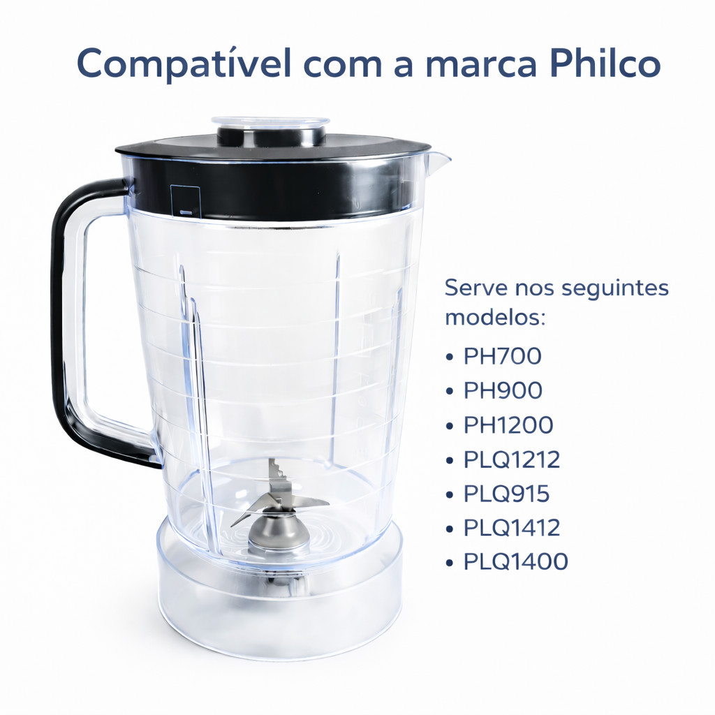 Copo De Liquidificador Para Philco Ph900 / Ph1200 / Plq 1212 Cristal Resistente Preto-Vermelho