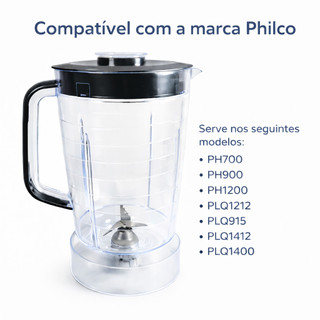Copo De Liquidificador Para Philco Ph900 / Ph1200 / Plq 1212 Cristal Resistente Preto-Vermelho