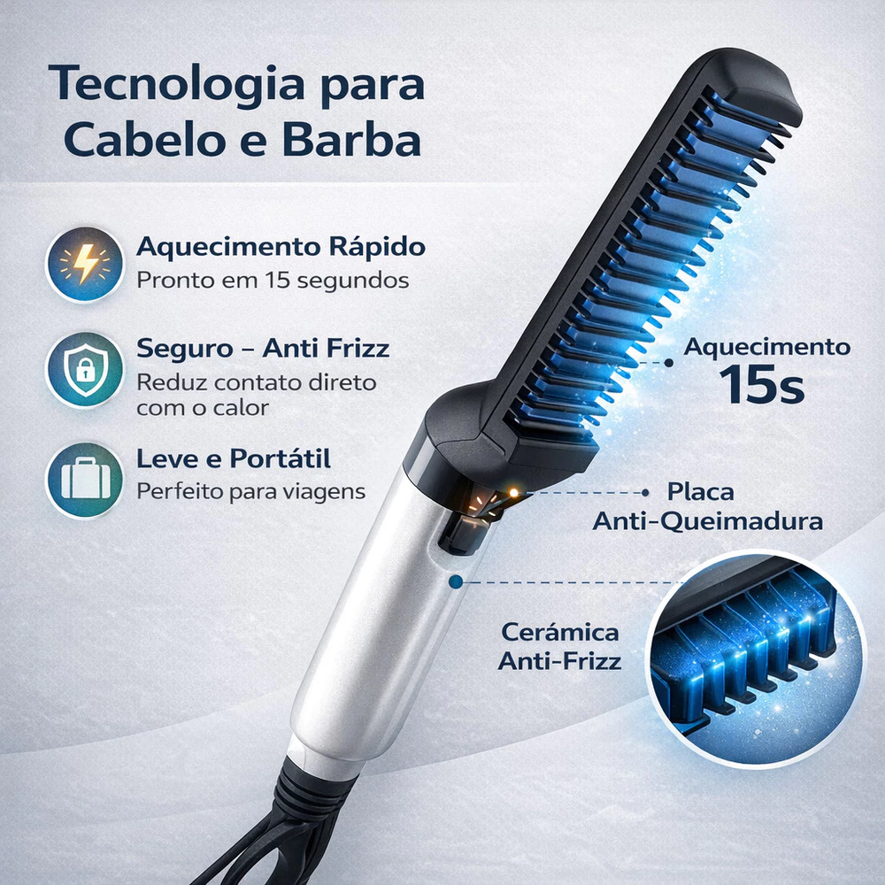 Chapinha Masculina Alisadora de Cabelo e Barba | Modelador Elétrico Portátil Anti-Frizz