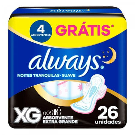 Absorvente Always 26 Unidades XG Com Abas Suave Noturno em Oferta na Shopee