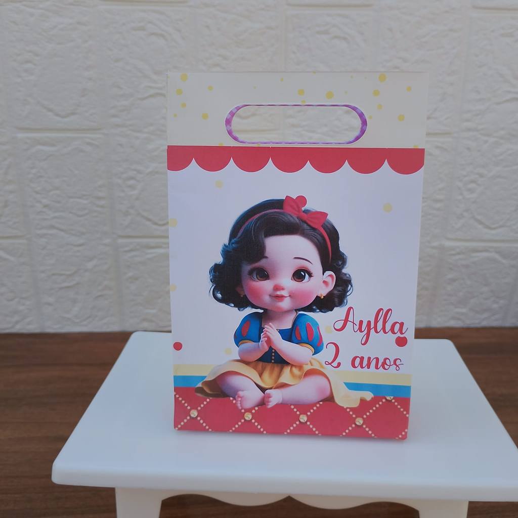 PEGUE E MONTE FESTA ANIVERSARIO Lembrancinha Sacolinha PP Personalizada Boca de Palhaço BRANCA DE NEVE BABY