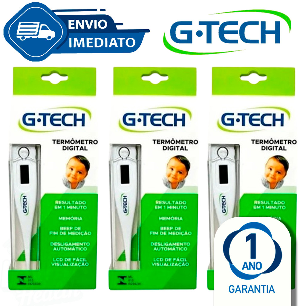 Kit C/3 Termômetro Clínico Digital Branco G-Tech Infantil e Adulto Rápido Th1027 Envio Imediato