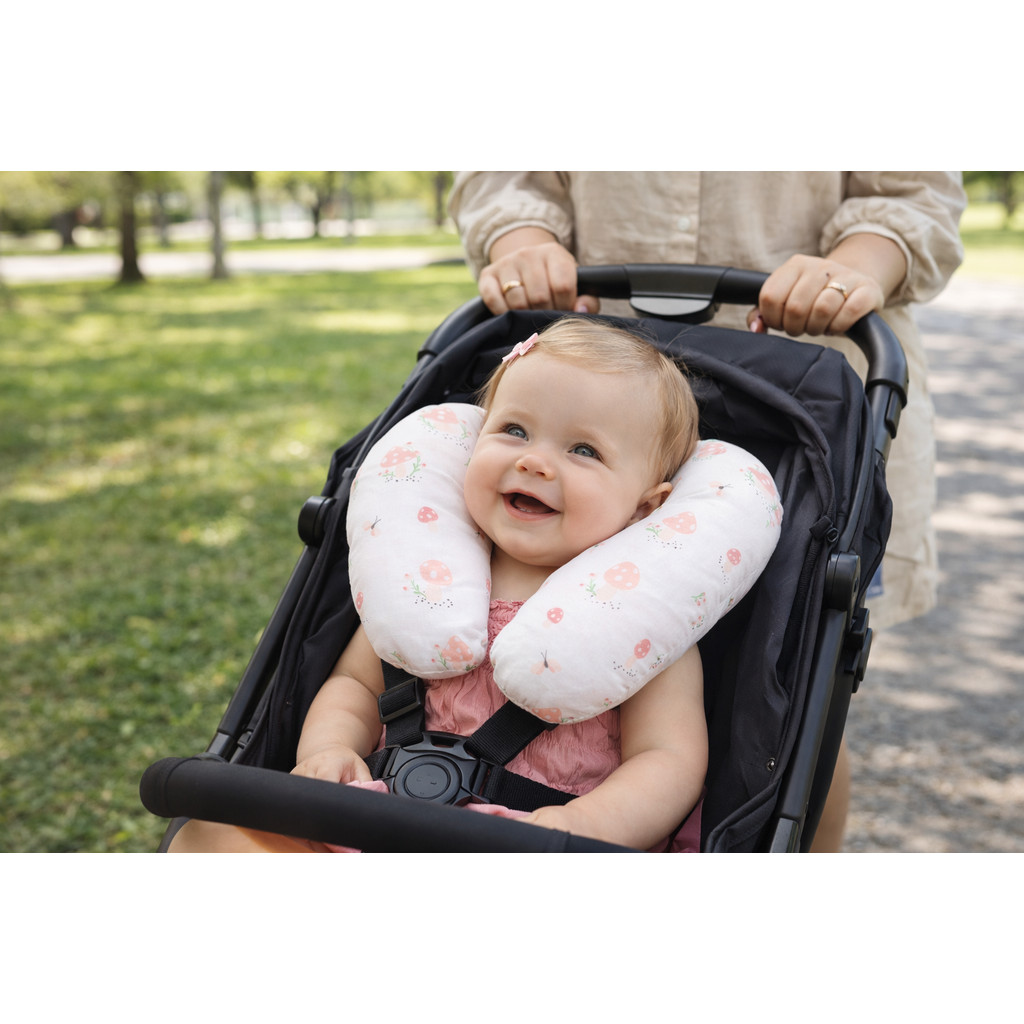 Almofada Pescoço Infantil bebê Travesseiro Apoio cabeça Viagem Enxoval 26x25 cm Estampa rosa suporte