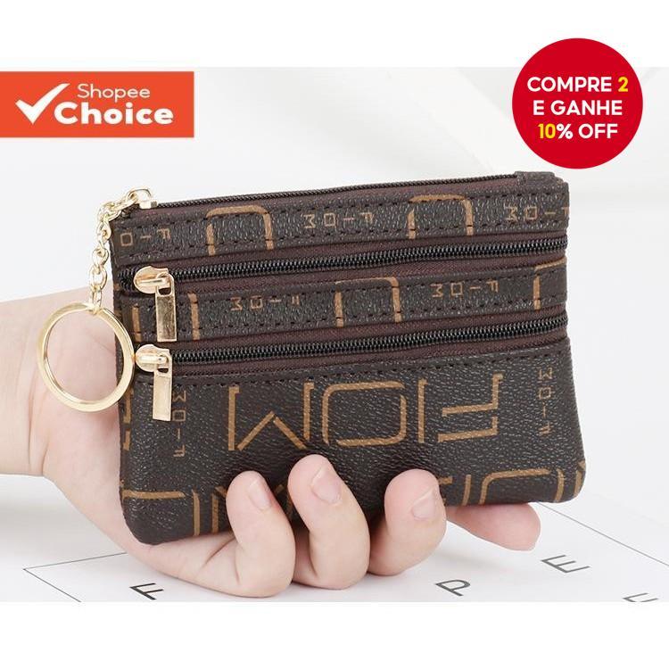 Carteira feminina mini moda curta com zíper, simples e prática, bolsa para moedas e pequenos trocados.