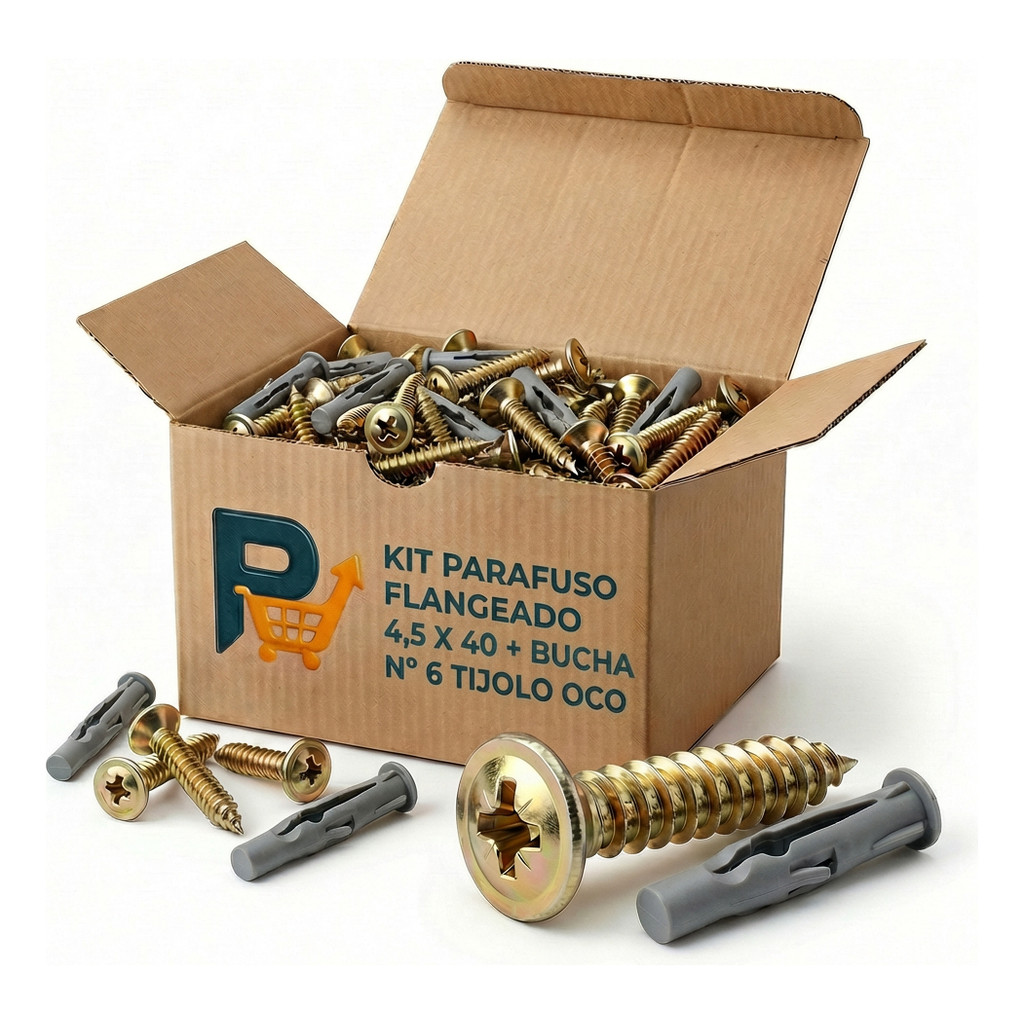 Parafuso Chipboard Flangeado 4,5x40 Bucha 6mm Bloco (200pçs) em Oferta na Shopee