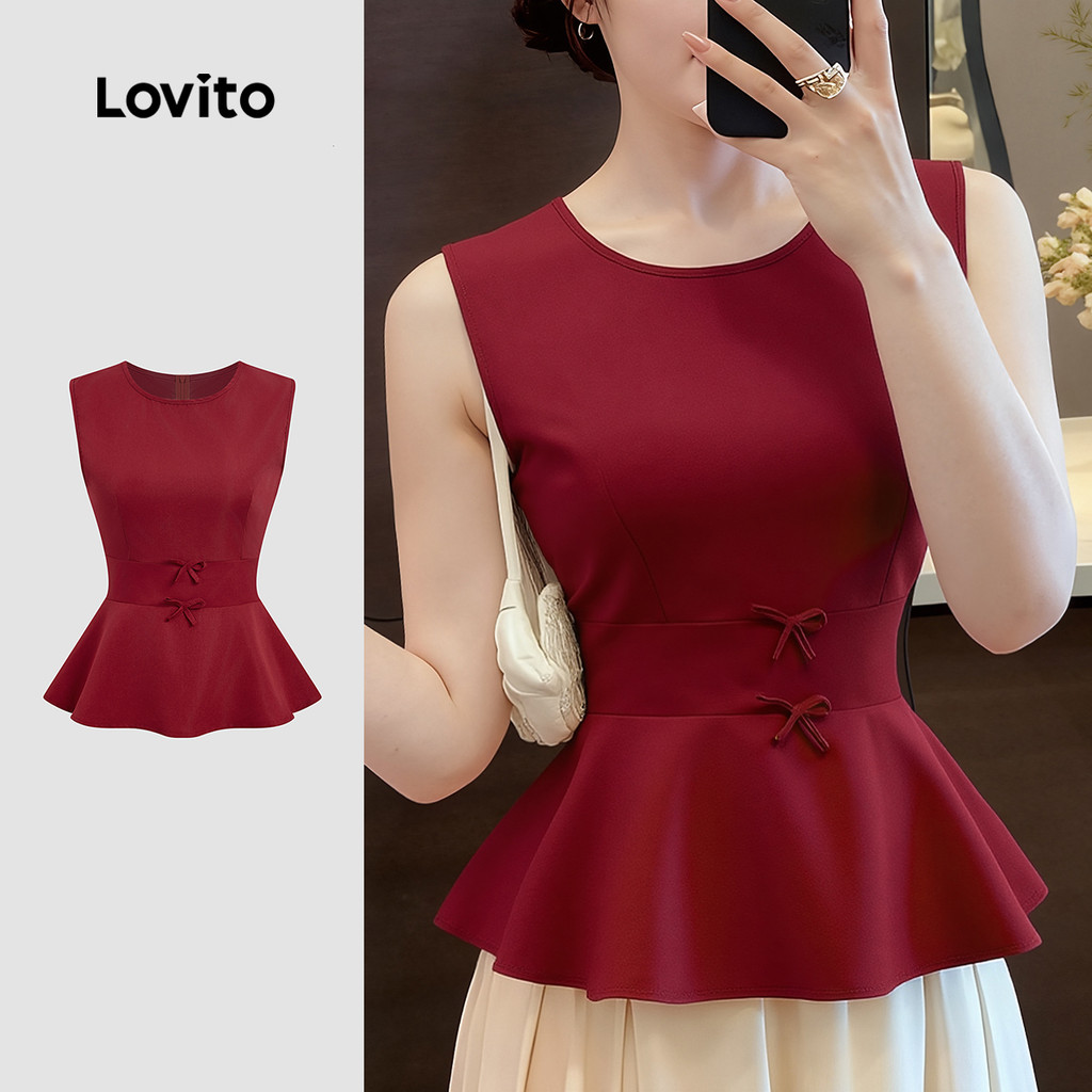 Lovito  Superior e Laço Na Barra Linha Estrutural Primavera/verão Top Feminino clarete. L178ED1184 em Oferta na Shopee