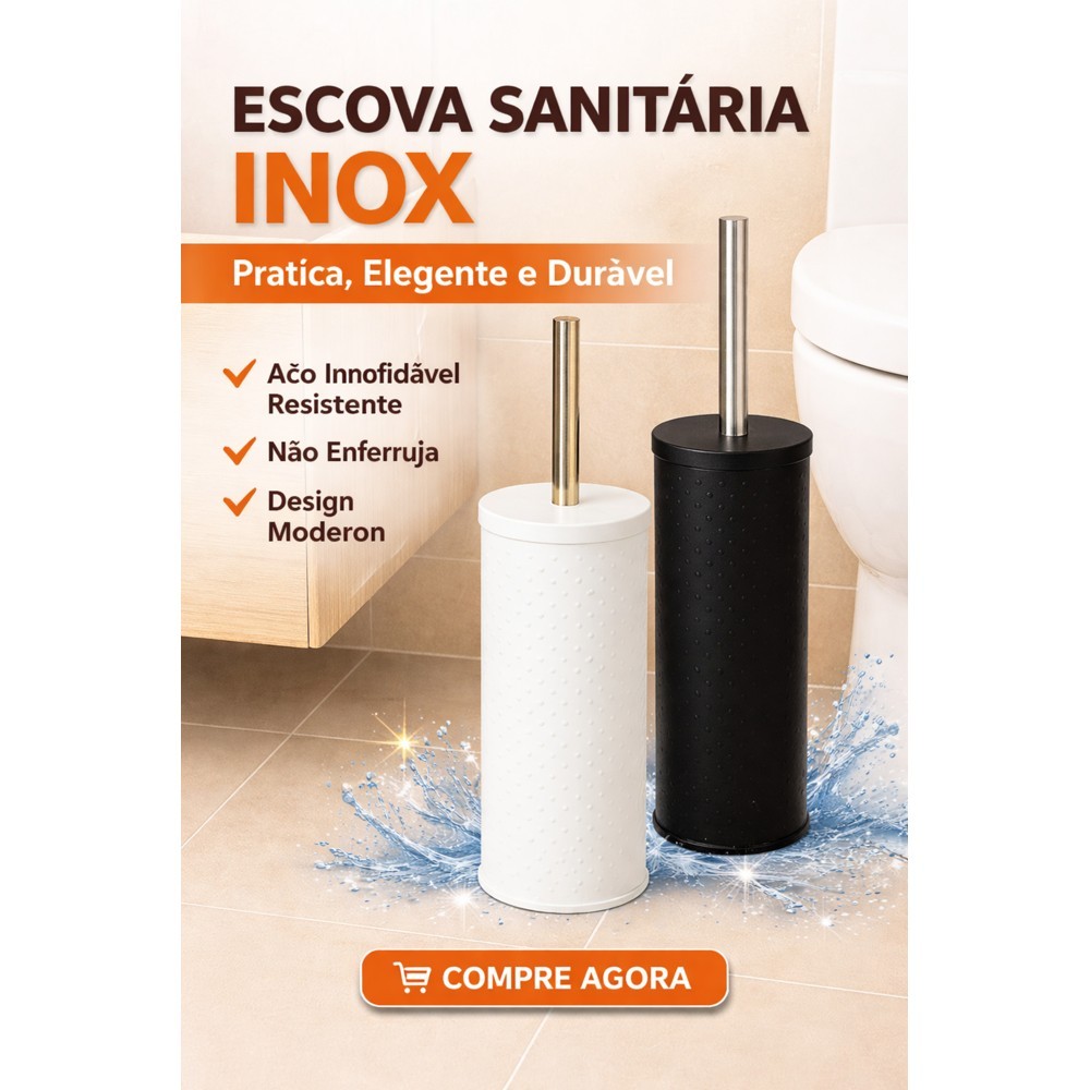 Escova Sanitária Inox Premium Com Suporte – Resistente À Ferrugem E Alta Durabilidade