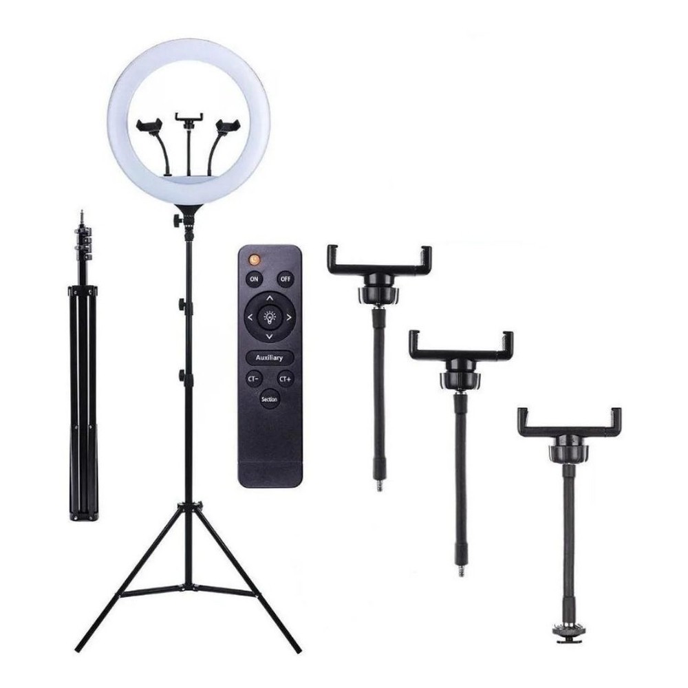 Ring Light 18 polegadas Com Suporte 3 Celulares e Tripe 2,10 altura Ring Light Iluminador