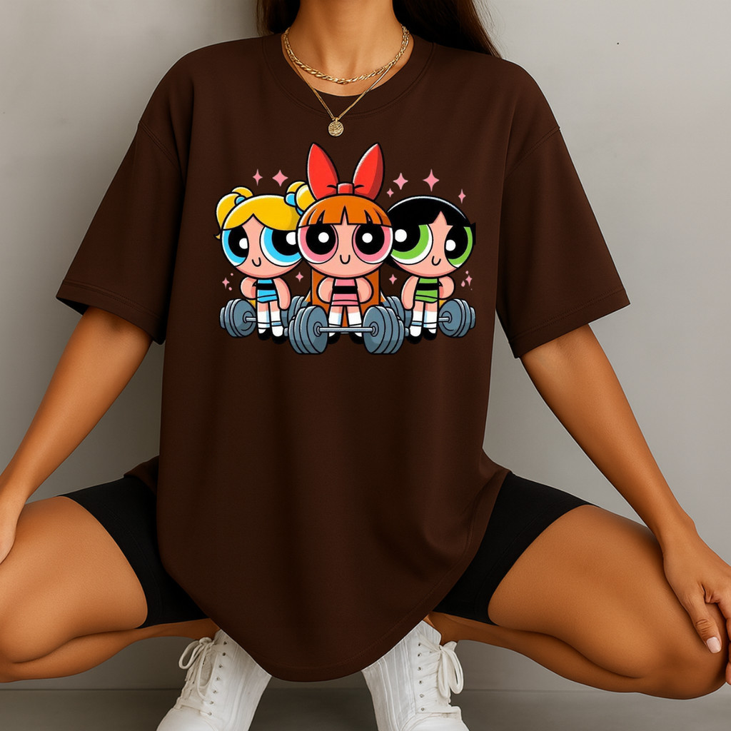 Camiseta Oversized Streetwear Meninas Super Poderosas Algodão BT Treino Gym Foco Desenho Nostalgico