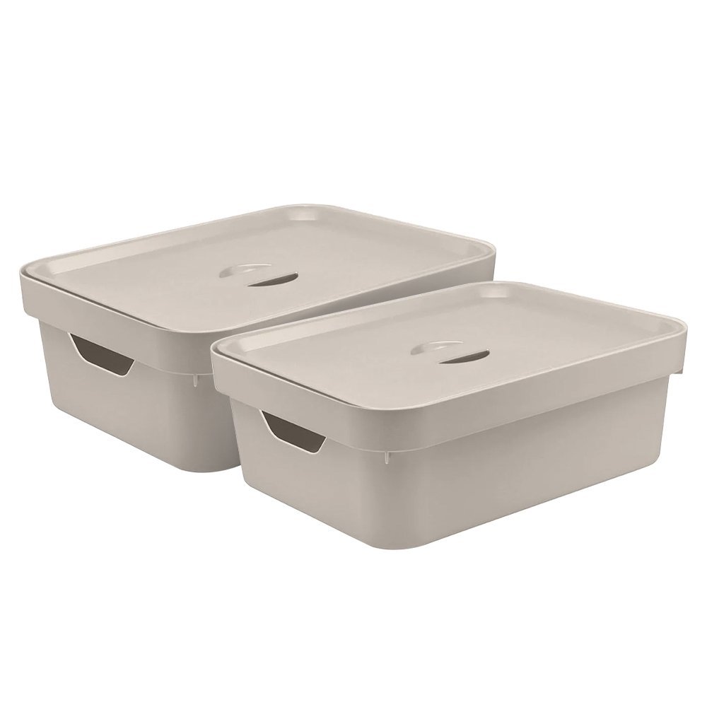 Caixa Organizadora Ou Cube M 10,5l Com Tampa Bege - Embalagem Com 2 Unidades em Oferta na Shopee