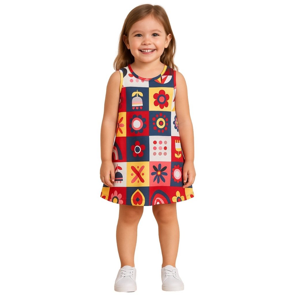 Vestido Infantil Regata Floral Geométrico Floral Meia Malha Confortável Sofisticado Kyly 1001000 em Oferta na Shopee