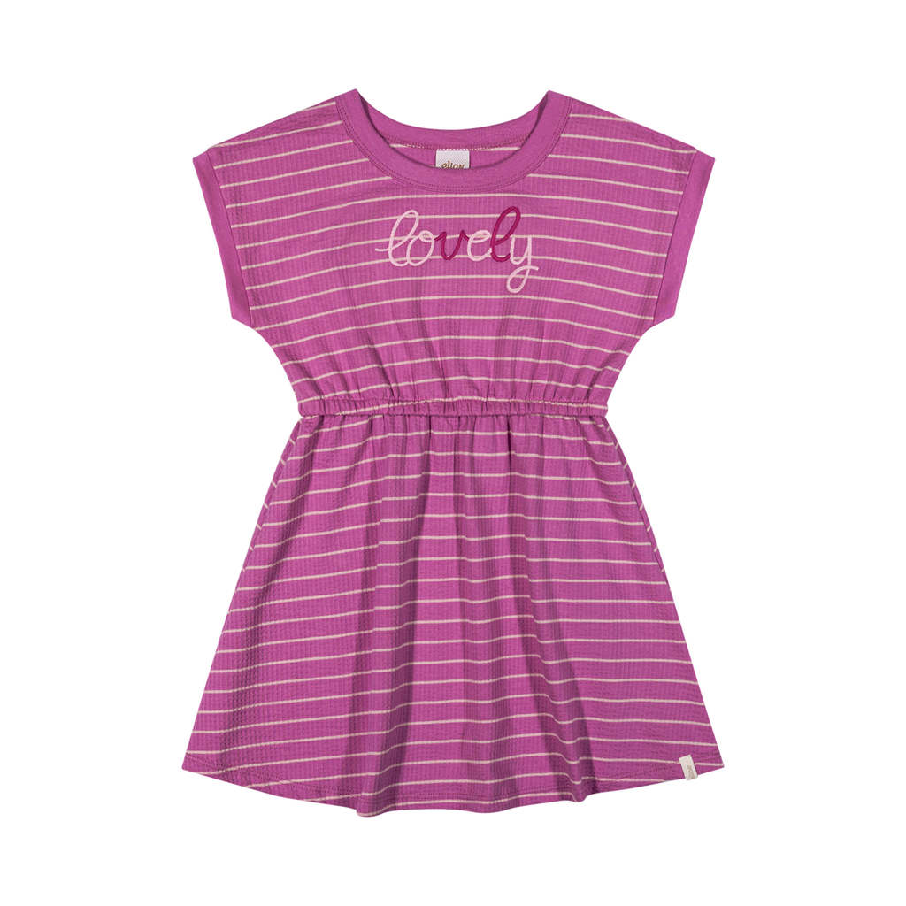 Vestido Infantil Menina Canelado Listrado Elian Rosa