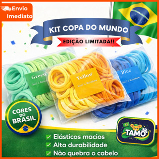 Kit Copa 100/150 Xuxinhas Verde Amarelo Azul Cores Brasil – Elástico de Cabelo em Oferta na Shopee